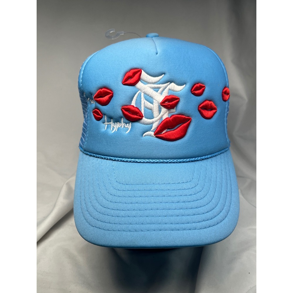Dropout New York Hyphy Lips Trucker Hat Light Blue Mesh Snapback Cap